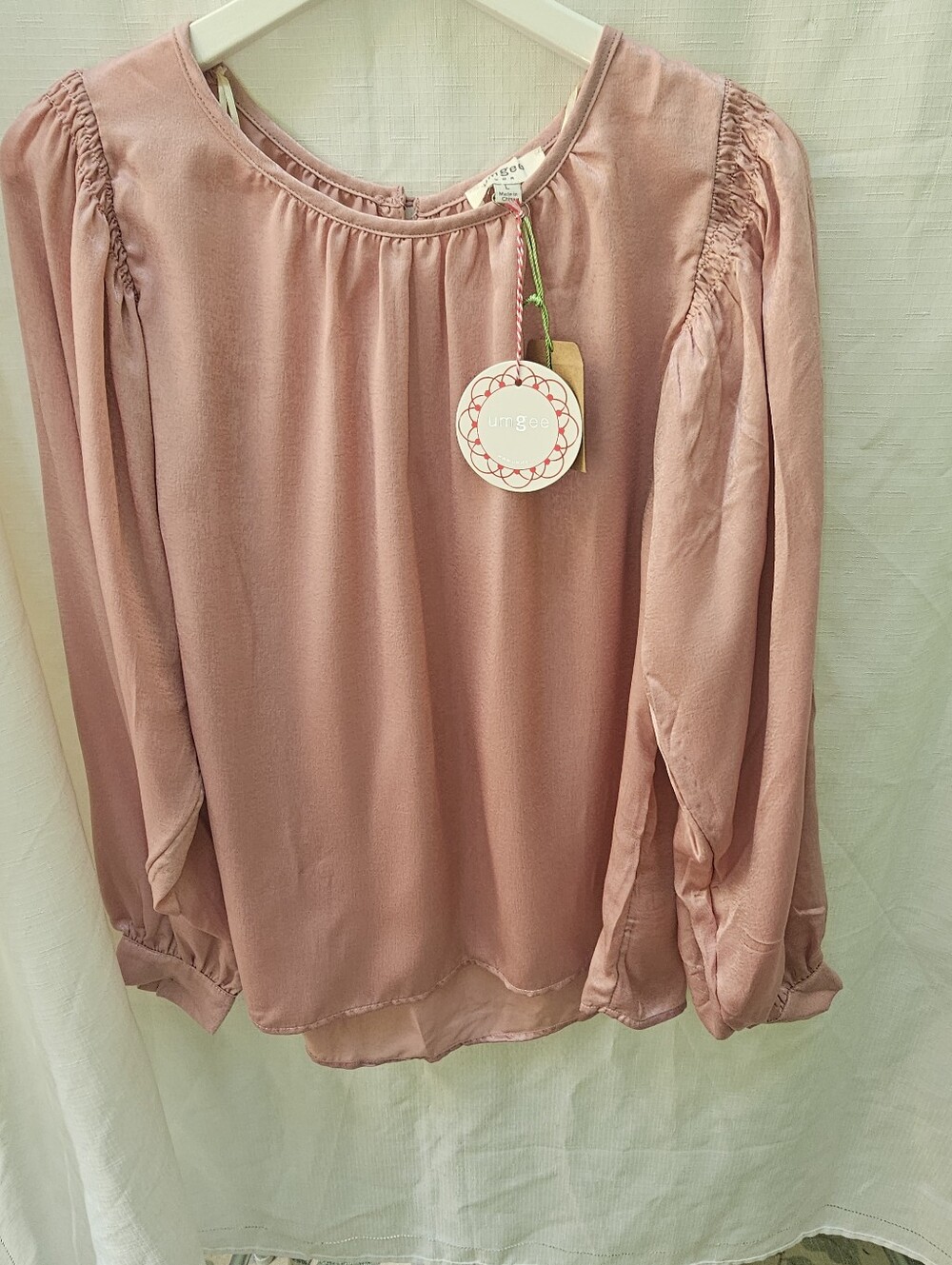 NWT Umgee Boho Dusty Rose Satin Long Sleeve Blouse Smocked Size L